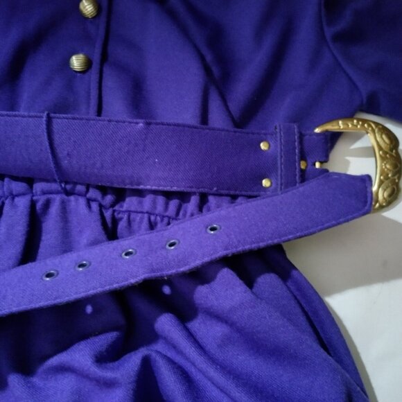 Vintage 80s Purple Dress Size 10 Button Scalloped V Neck Long Sleeve Modest READ - Picture 12 of 16